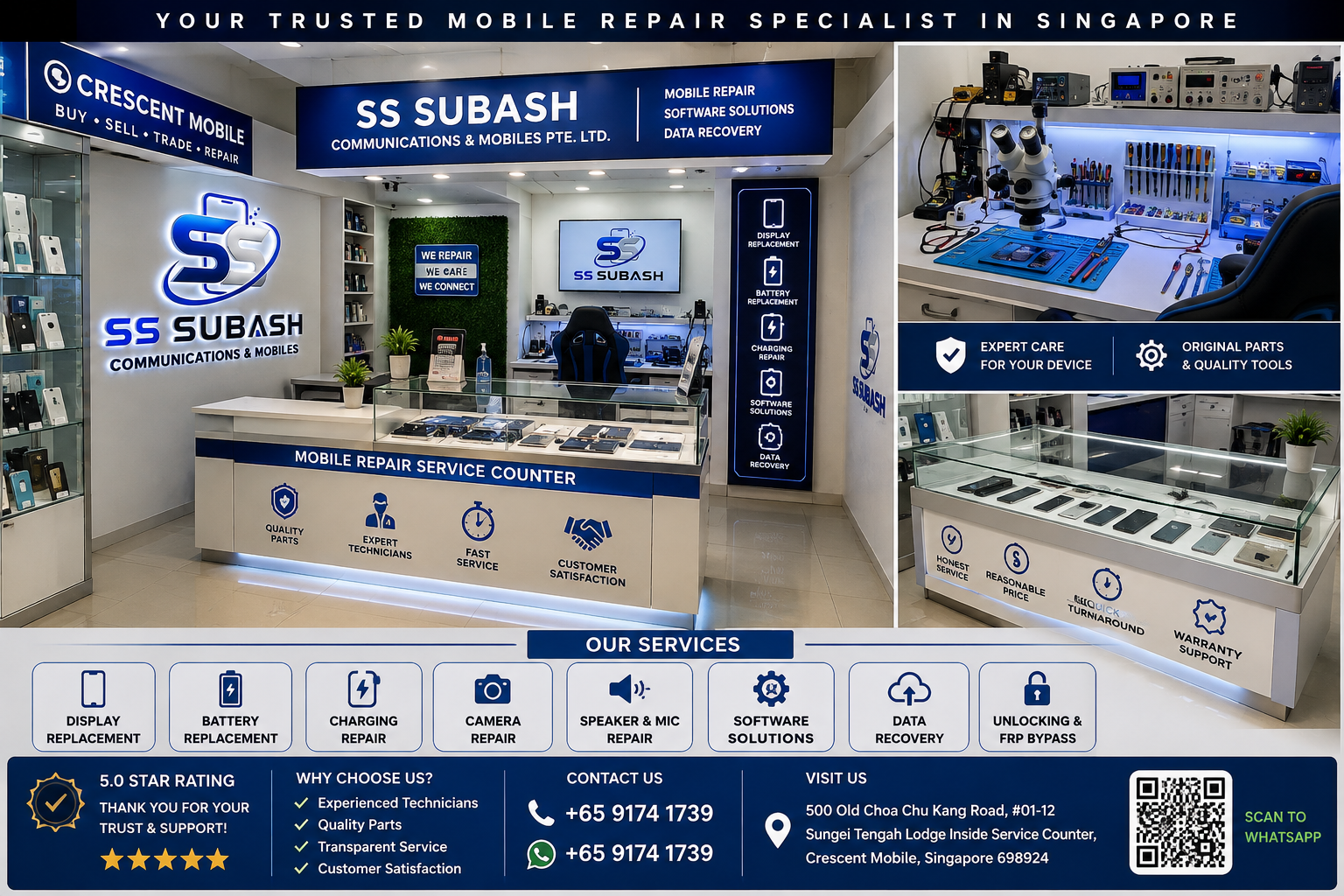 SS Subash Communications mobile repair service counter